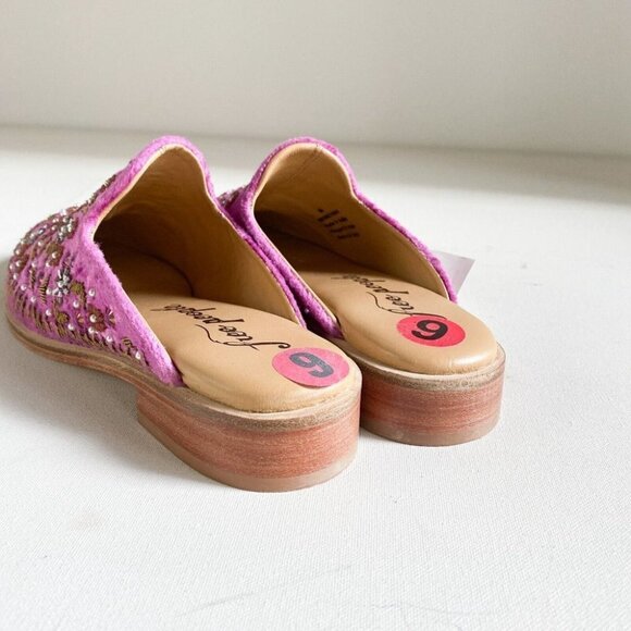 Free People Cosmic Pink Magenta Dancing Queen Velvet  Beaded Loafer Mules… - Picture 9 of 11